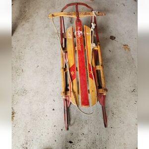 Vintage Hawthorne Wood Sled with Floating Steering & Rope